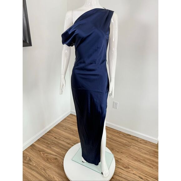 Nicholas the Label Womens Eartha Off The Shoulder Satin Gown Midnight Size 8 - Picture 8 of 12